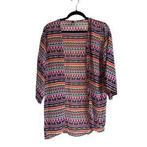 Bohemian Style Sheer Tribal Print Kimono Cardigan With Open Front Design
